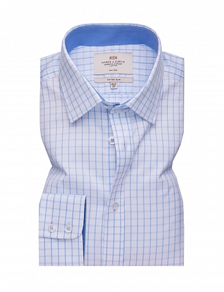 2Картинка Рубашка Hawes&Curtis Non Iron Blue & White Grid Check Fitted Slim Shirt